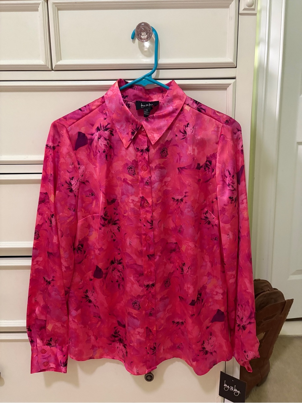 By & By Women's Pink Floral Button-Up Shirt